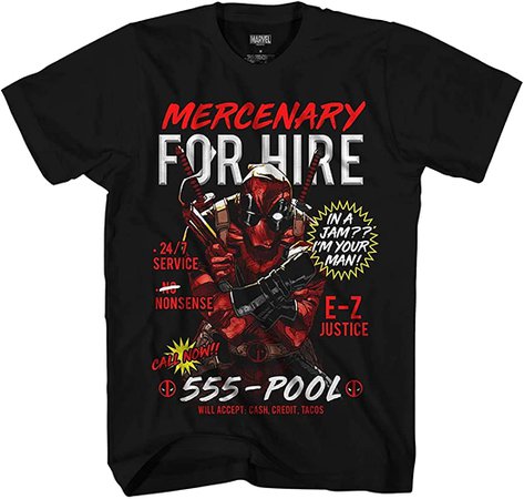 Amazon.com: Marvel Deadpool Mercenary for Hire Adult T-Shirt Licensed Comics (Black, Medium) : Clothing, Shoes & Jewelry