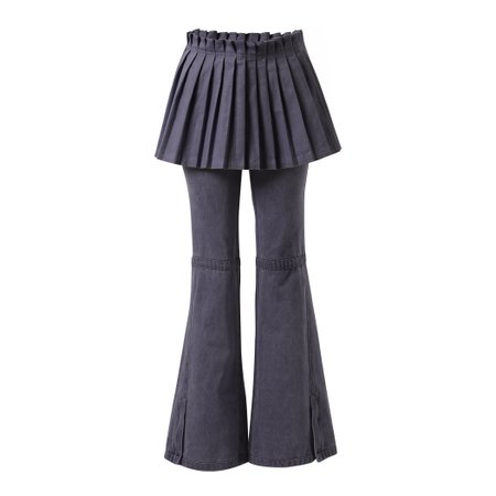 Purple Pleated Skirt & Flared Jeans Set – Nodress