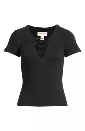 Open Edit Lace-Up Rib Top | Nordstrom