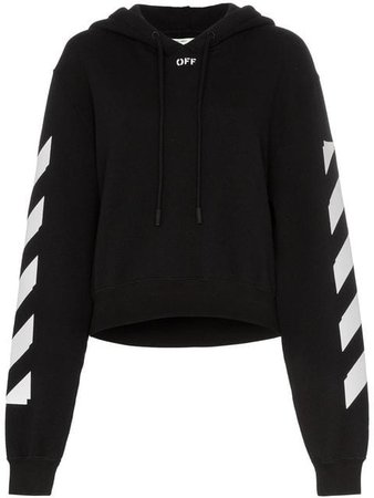 Off-White Striped Sleeve Cropped Hooded Jumper - Farfetch