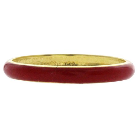 Fancy Red Enamel 14 Karat Yellow Gold Band Ring