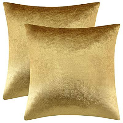 Amazon.com: GIGIZAZA Gold Velvet Decorative Throw Pillow Covers,Pillow Cases for Sofa Bed 2 Pack Soft Cushion Covers (Gold, 18 x 18- Set of 2): Home & Kitchen