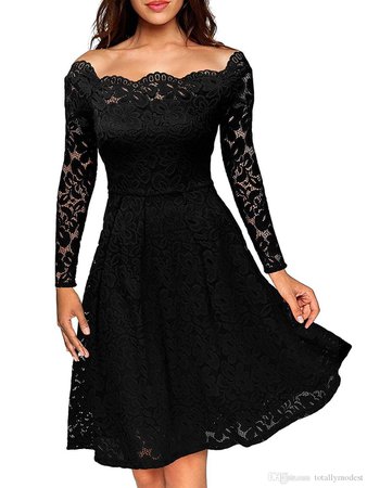 A-Line Gothic Black Lace Dress