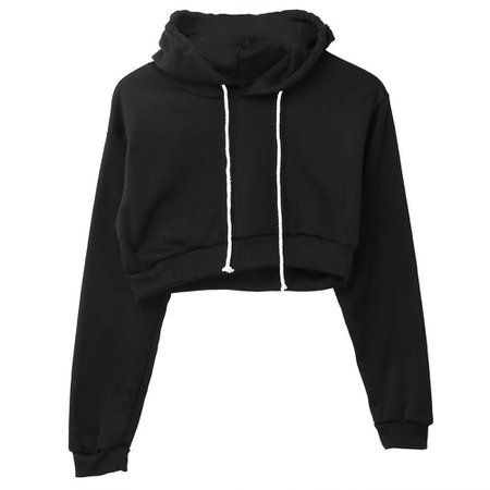 Hirigin - Women Hooded Short Hoodies Sweatshirts Crop Tops Sweater Long Sleeve Sports Pullover Tops Black XL - Walmart.com - Walmart.com