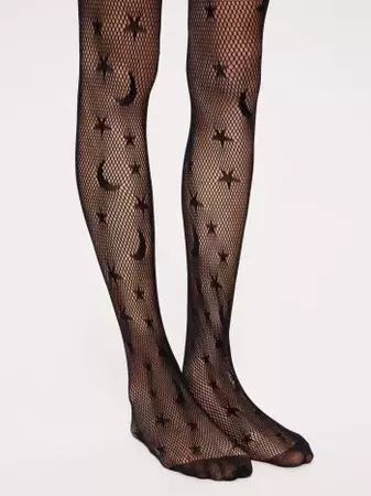 Moon and Star Pattern Fishnet Tights