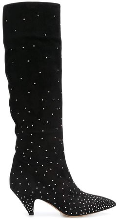 micro-studded knee high boots