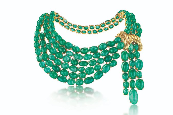 Verdura, ‘Scarf’ necklace with 568ct cabochon emeralds in 18k yellow gold