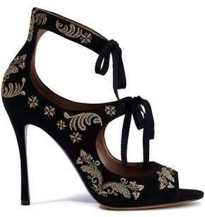 Sabina Cutout Embroidered Suede Sandals