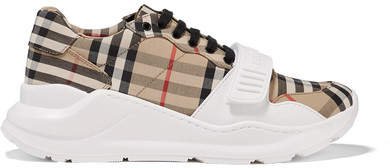Regis Checked Cotton-canvas Sneakers - Beige