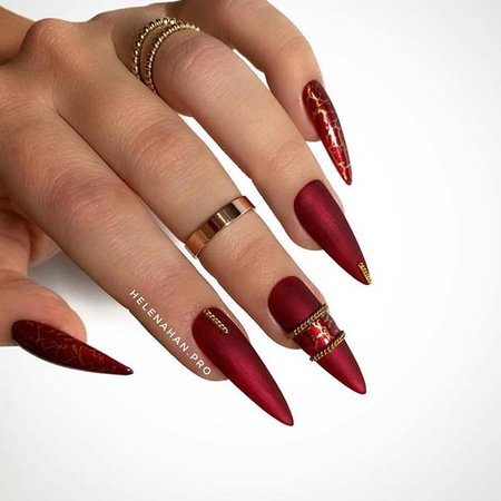Buy Fall Vibes Dark Red and Gold Foil Press on Nails Fake Nails Gel Nails  Online in India - Etsy