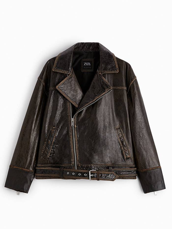 dark brown distressed leather biker jacket