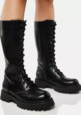Koi Footwear Knee High Lace Up Combat Boots - Black – Dolls Kill