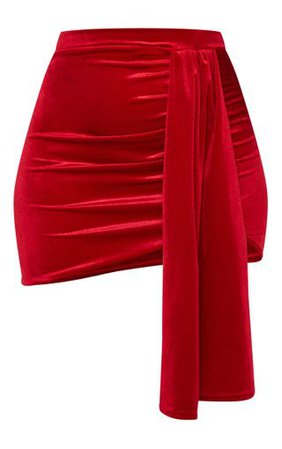 Red Ruched Velvet Skirt | Skirts | PrettyLittleThing