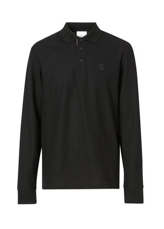 Burberry Long-sleeve monogram motif cotton pique polo shirt