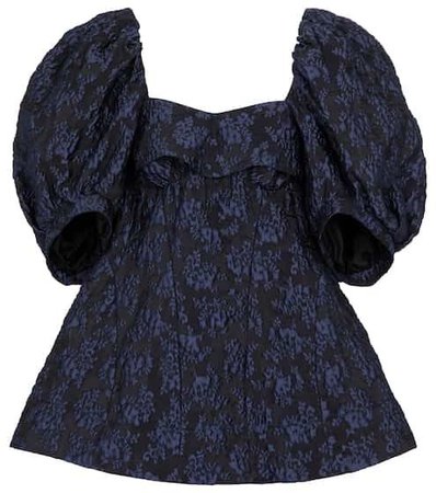 Blue Jacquard Babydoll Dress