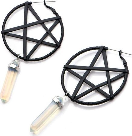 Jewellery - Pentagram With Opalite Pendulum Plug Hoop Earrings - Buy Online Australia – Beserk
