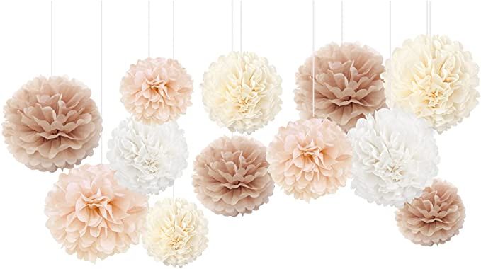 Amazon.com: NICROHOME Wedding Decorations, 12 PCS Champagne Tissue Paper Pom Poms, Creamy White Paper Flowers for Engagement Receptions, Bachelorette, Graduation, Birthday, Bridal Showers Party Supplies : Home & Kitchen
