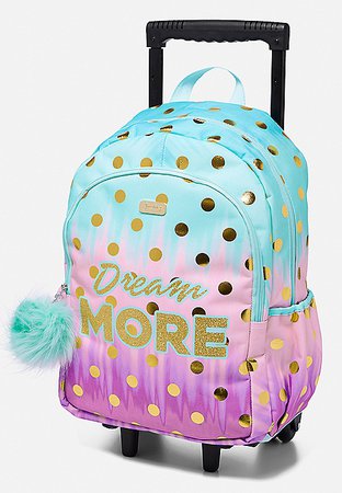 dream more ombre floral dot rolling backpack