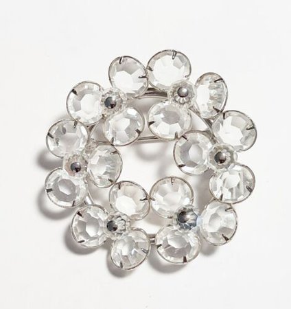 Vintage Crystal Bead Clear Rhinestone Chaton Wreath Circle Silvertone Brooch Pin | eBay