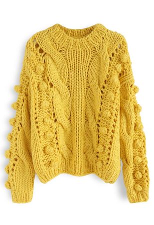 On My Way Hand Cable Knit Sweater in Yellow - Retro, Indie and Unique Fashion
