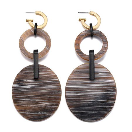 Acrylic Statement Drop Long Earrings, Marble Wood Veins Resin Dangle Earrings, Brown: Clothing
