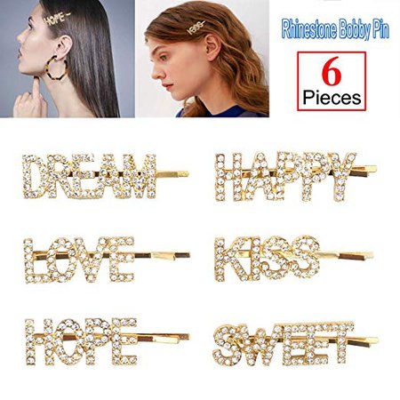 Amazon.com : Onene 6 pieces Rhinestones Letter Bobby Pins, Words Letter Crystal Hair Pins, Metal Hair Clips Hair Barrettes, Sparkly Hair Accessories for Women Ladies Hair Accessories, Gold Color : Beauty