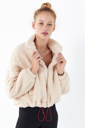 UO Willow Fuzzy Drawstring Teddy Jacket | Urban Outfitters