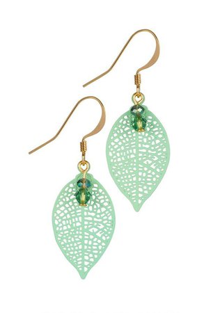 Green Small Filigree Leaf Earrings - Melanie Hand Design Jewellery
