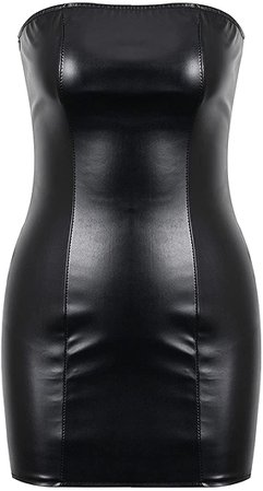 *clipped by @luci-her* Women’s Faux Leather Dresses, Sexy Deep V Neck Bodycon Spaghetti Strap Lace Backless Party Night Club at Amazon Women’s Clothing store