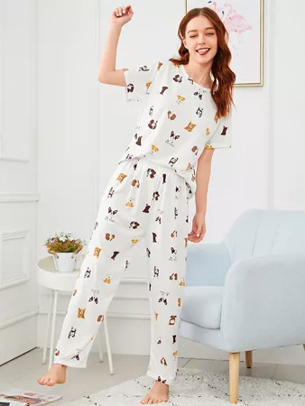 Allover Dog Print Pajama Set