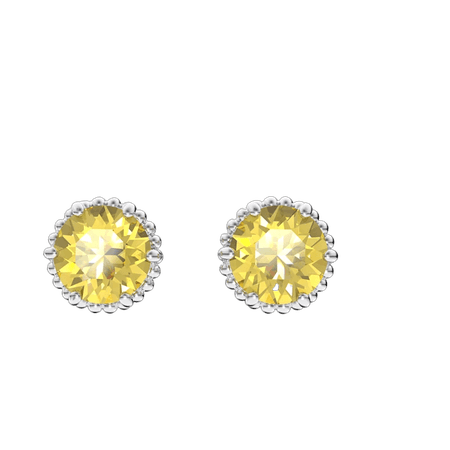 Birthstone stud earrings Round cut, November, Yellow, Rhodium