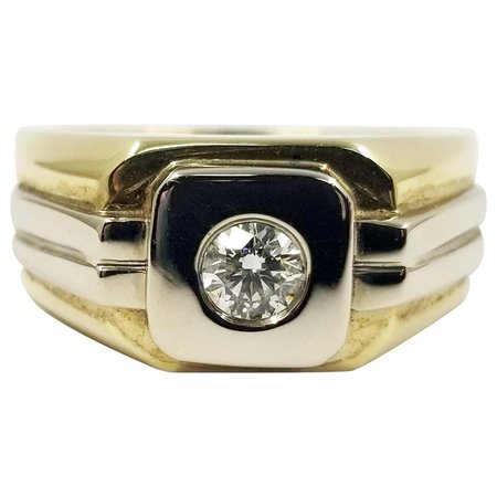Men's Two-Tone Diamond Solitaire Ring at 1stDibs