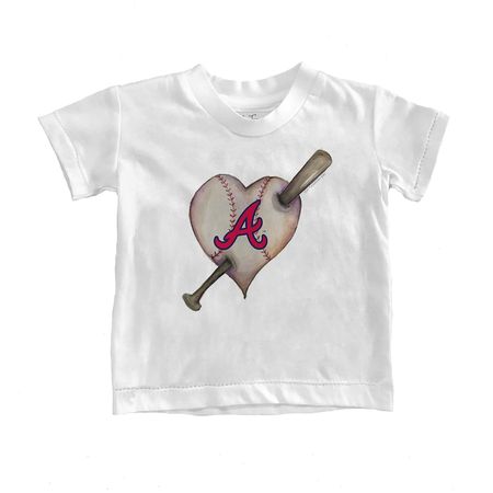 Youth Atlanta Braves Tiny Turnip White Heart Bat T-Shirt