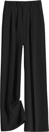 SNOLY Women's Spring Summer Wide Leg Suit Trousers Full Length High Waist Drape Loose Straight Casual Pants at Amazon Women’s Clothing store