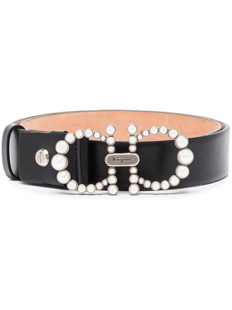 Shop black Salvatore Ferragamo pearl-embellished Gancini belt with Express Delivery - Farfetch