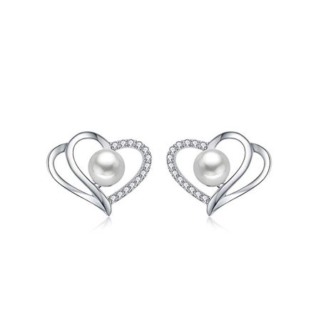 Amazon.com: Heart to Heart Freshwater Pearl CZ Diamond Frame 925 Sterling Silver Stud Earring: Jewelry