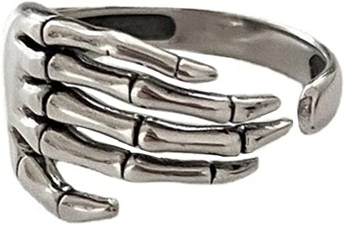 Amazon.com: Vintage Skull Hand S925 Sterling Silver Open Band Ring for Women Girls Statement Adjustable Expandable Oxidized Gothic Skeleton Devil's Talons Finger Pinky Rings Comfort Fit Unisex Personalized Jewelry: Clothing, Shoes & Jewelry