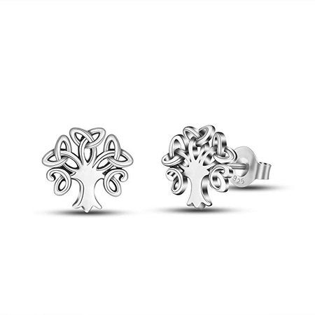 Amazon.com: INFUSEU Family Tree of Life Celtic Trinity Knot Triquetra Triangle Tiny Stud Earrings for Women Girl Sterling Silver Irish Jewelry: Jewelry