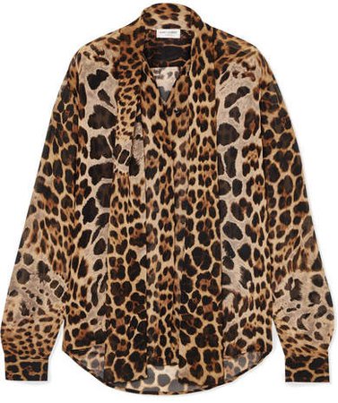 Pussy-bow Leopard-print Silk-georgette Blouse - Leopard print