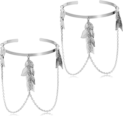silver arm cuffs Pieces Leaf Feather Chain Tassels silver arm cuff jewelry