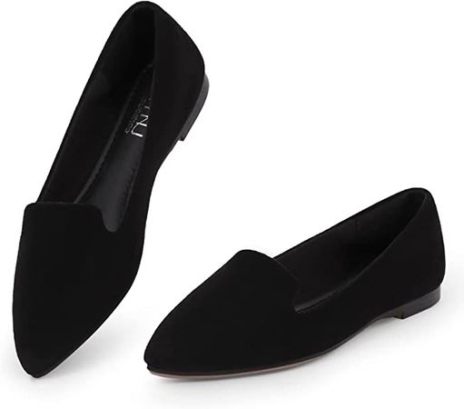 Amazon.com | MUSSHOE Flat Shoes Women Pointed Toe Comfortable Slip on Women's Flats, Black Suede 11 | Flats