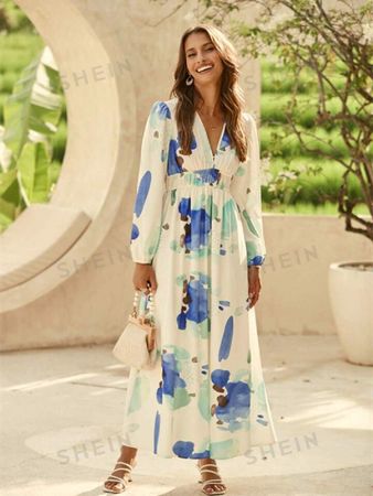 Sissyaki Women'S Long Sleeve Boho Floral Maxi Dress Smocked Beach Flowy Dress | SHEIN