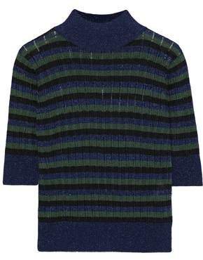 Metallic Striped Ribbed-knit Top