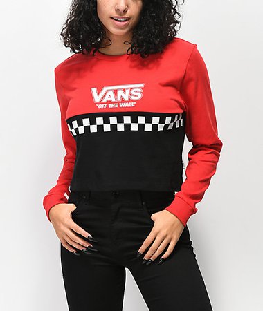 Vans Red & Black Colorblock Crop Long Sleeve T-Shirt | Zumiez