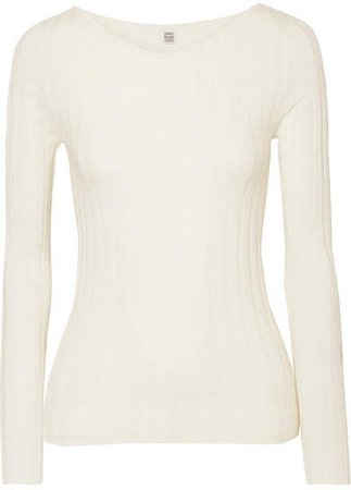 Toury Ribbed Wool, Silk And Cashmere-blend Top - Ecru