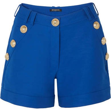 Button-embellished Cotton Shorts - Blue