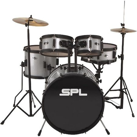 Sound Percussion Labs Kicker Pro 5-Piece Drum Set With Stands, Cymbals And Throne Silver Metallic Glitter : Target