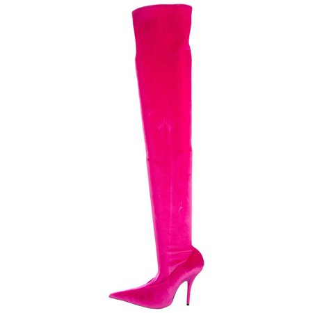 Balenciaga NEW Hot Pink Velvet Thigh High Evening Heels Boots For Sale at 1stdibs
