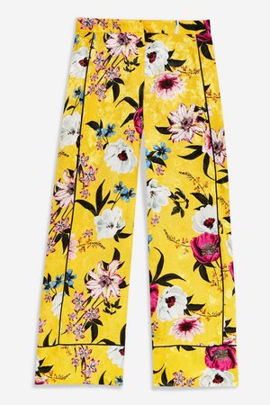 Yellow Floral Print Wide Leg Trousers | Topshop Yellow
