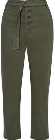 Vic Cropped Stretch-cotton Straight-leg Pants - Army green